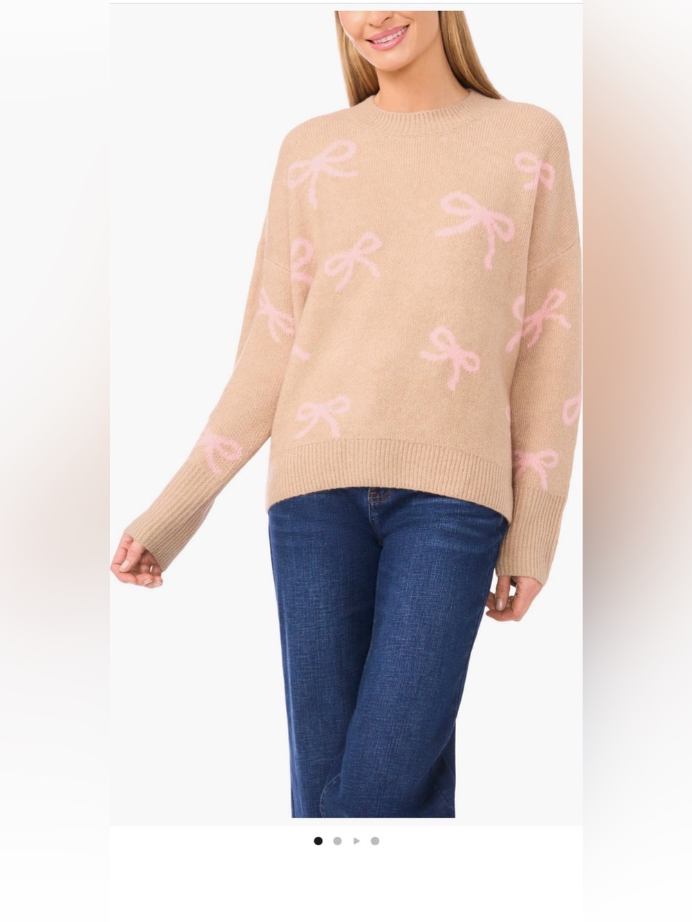 CeCe Bow Jacquard Crewneck Sweater bow print 🎀